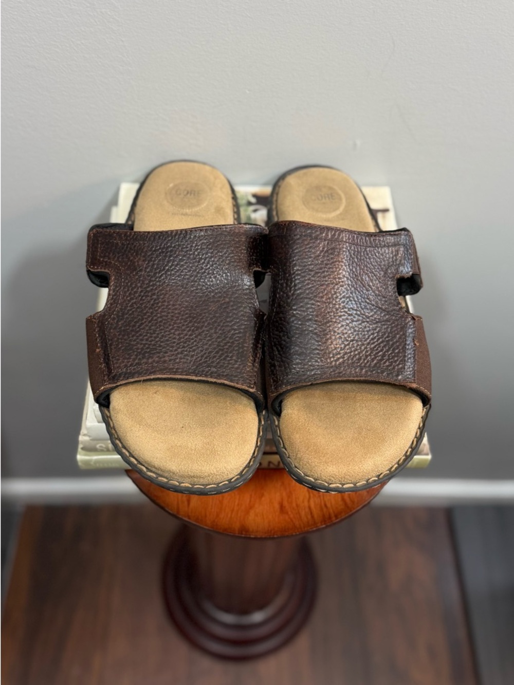 croft & barrow Dark Brown Leather Slide Sandals - Picture 9 of 12